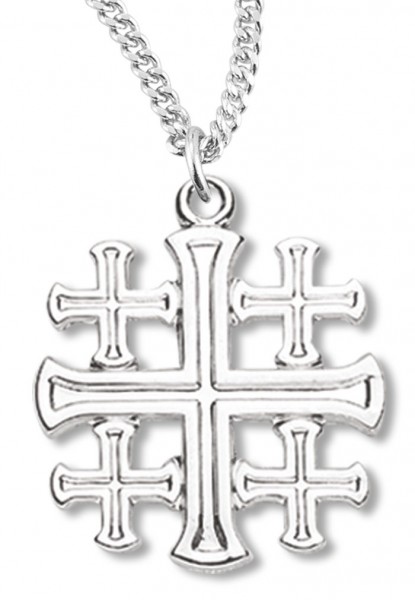 Women's Jerusalem Cross Necklace, Sterling Silver with Chain Options - 20" 2.2mm Stainless Steel Chain with Clasp