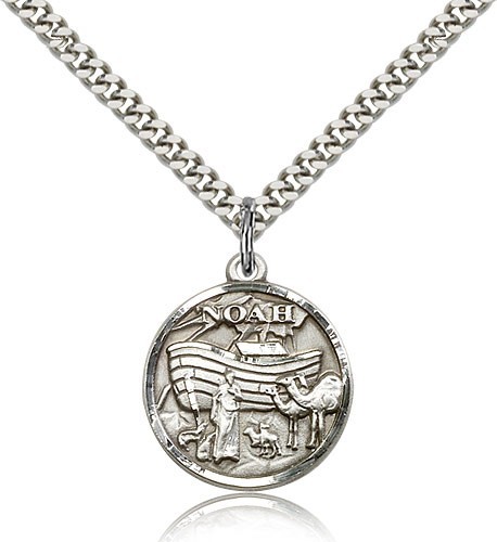 Women's Noah's Ark Medal - 18" 1.2mm Sterling Silver Chain + Clasp