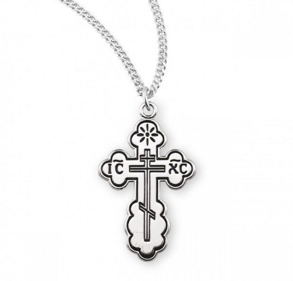 Women's Orthodox Cross Necklace, Sterling Silver with Chain - 18" 2.2mm Stainless Steel Chain + Clasp