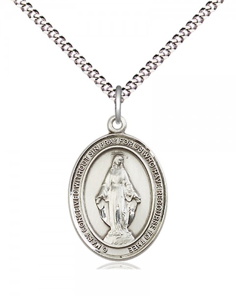 Women's Pewter Oval Miraculous Medal - 18" Rhodium Plated Medium Chain + Clasp