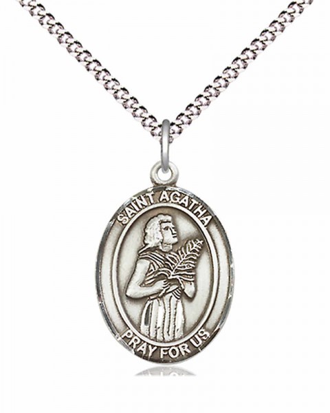 Women's Pewter Oval St. Agatha Medal - 18" Rhodium Plated Medium Chain + Clasp