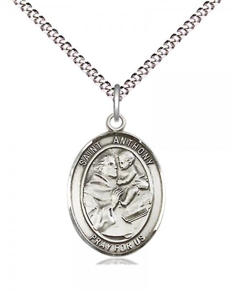 Women's Pewter Oval St. Anthony of Padua Medal - 18" Rhodium Plated Heavy Chain + Clasp