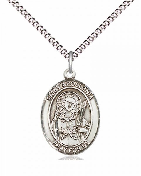 Women's Pewter Oval St. Apollonia Medal - 18" Rhodium Plated Medium Chain + Clasp