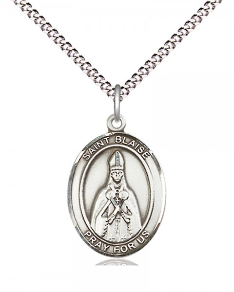 Women's Pewter Oval St. Blaise Medal - 18" Rhodium Plated Medium Chain + Clasp