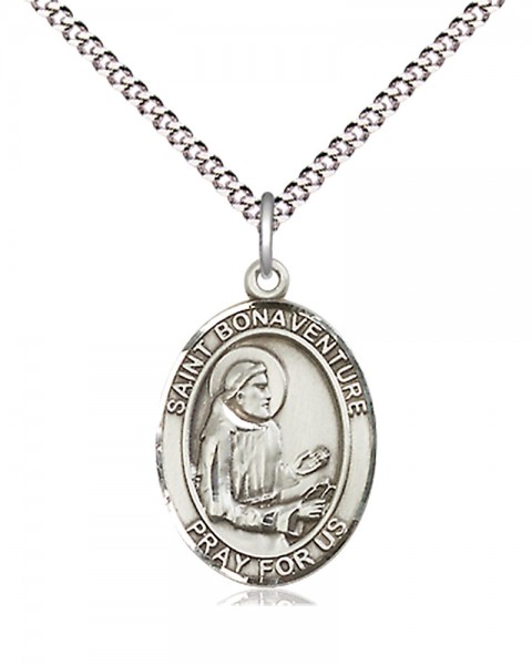 Women's Pewter Oval St. Bonaventure Medal - 18" Rhodium Plated Heavy Chain + Clasp