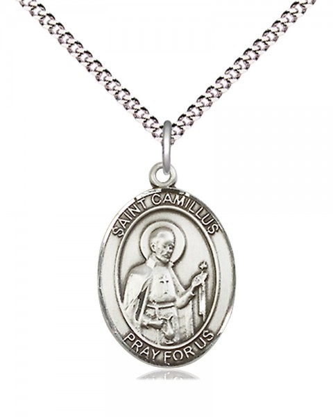 Women's Pewter Oval St. Camillus of Lellis Medal - 18" Rhodium Plated Medium Chain + Clasp