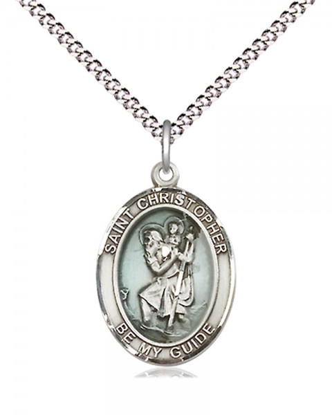Women's Pewter Oval St. Christopher Medal - 18" Rhodium Plated Medium Chain + Clasp