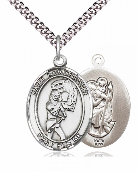 Women's Pewter Oval St. Christopher Softball Medal - 20" Rhodium Plate Chain + Clasp