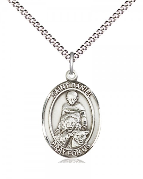 Women's Pewter Oval St. Daniel Medal - 18" Rhodium Plated Heavy Chain + Clasp