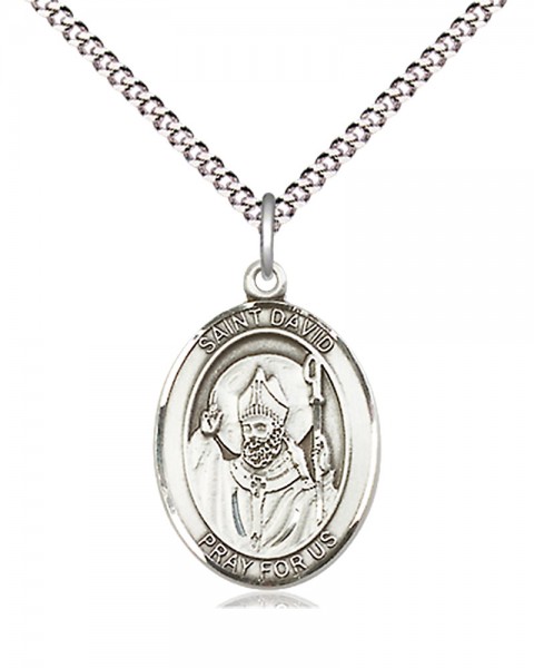 Women's Pewter Oval St. David of Wales Medal - 18" Rhodium Plated Heavy Chain + Clasp