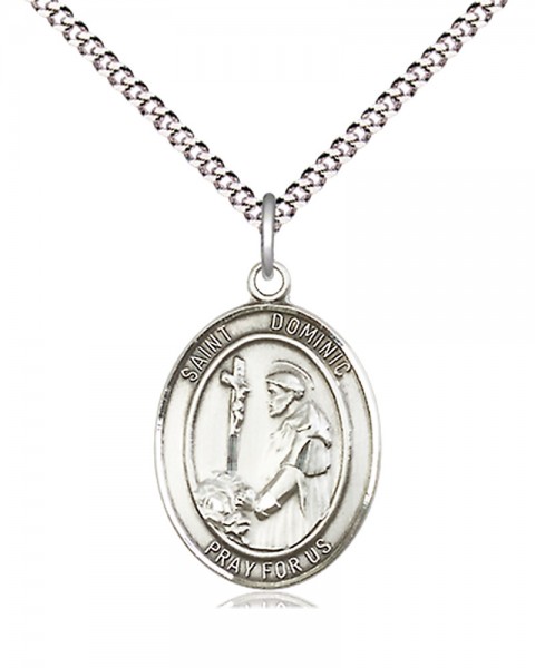 Women's Pewter Oval St. Dominic De Guzman Medal - 18" Rhodium Plated Heavy Chain + Clasp