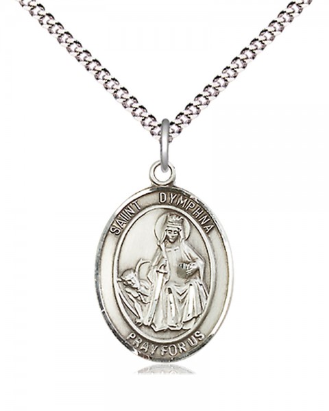Women's Pewter Oval St. Dymphna Medal - 18" Rhodium Plated Heavy Chain + Clasp