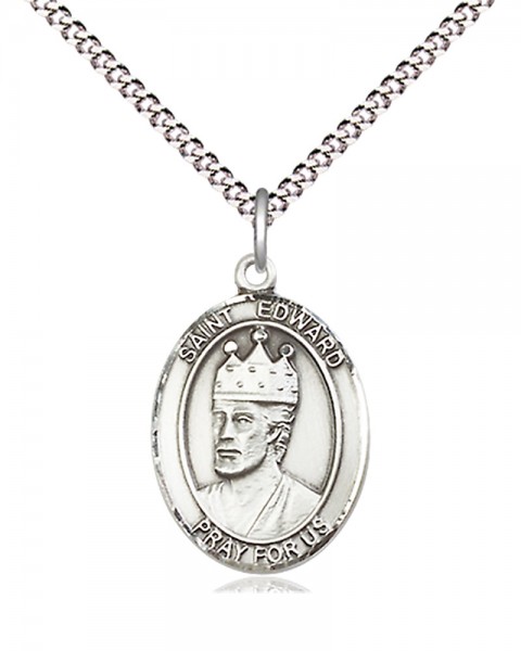 Women's Pewter Oval St. Edward the Confessor Medal - 18" Rhodium Plated Medium Chain + Clasp
