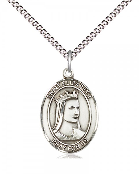 Women's Pewter Oval St. Elizabeth of Hungary Medal - 18" Rhodium Plated Heavy Chain + Clasp