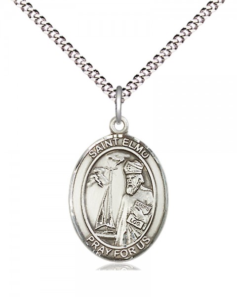 Women's Pewter Oval St. Elmo Medal - 18" Rhodium Plated Medium Chain + Clasp