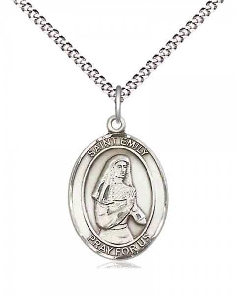 Women's Pewter Oval St. Emily De Vialar Medal - 18" Rhodium Plated Heavy Chain + Clasp