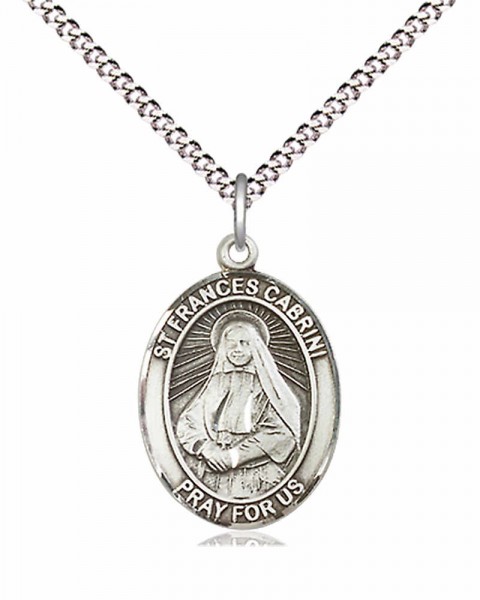 Women's Pewter Oval St. Frances Cabrini Medal - 18" Rhodium Plated Medium Chain + Clasp