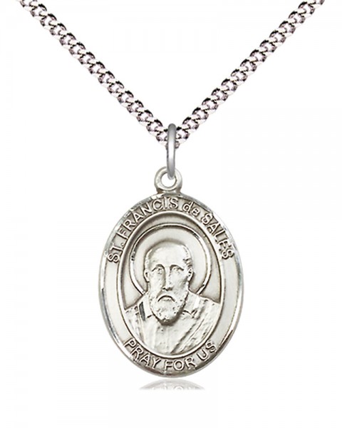 Women's Pewter Oval St. Francis De Sales Medal - 18" Rhodium Plated Medium Chain + Clasp