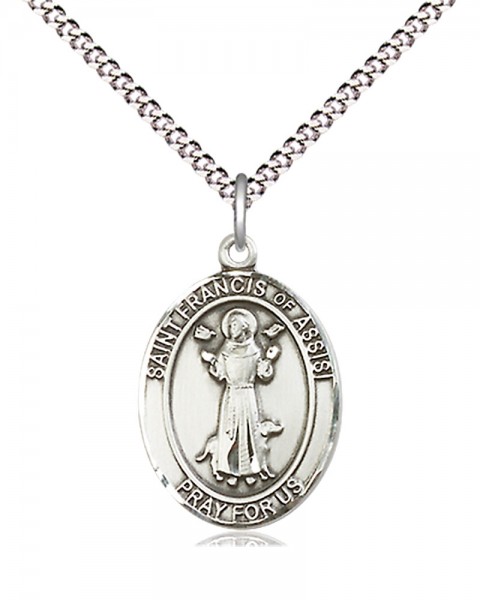 Women's Pewter Oval St. Francis of Assisi Medal - 18" Rhodium Plated Medium Chain + Clasp