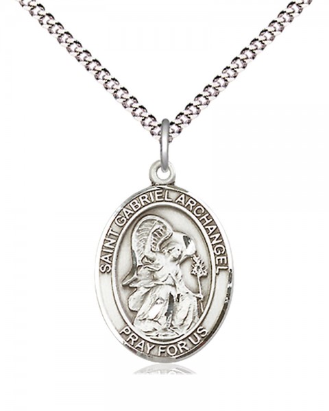 Women's Pewter Oval St. Gabriel the Archangel Medal - 18" Rhodium Plated Heavy Chain + Clasp