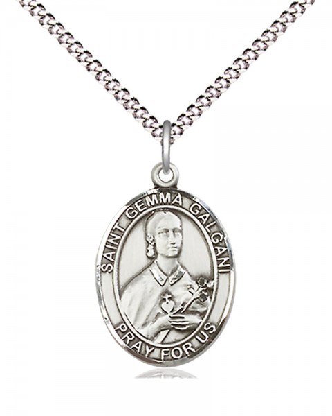 Women's Pewter Oval St. Gemma Galgani Medal - 18" Rhodium Plated Heavy Chain + Clasp