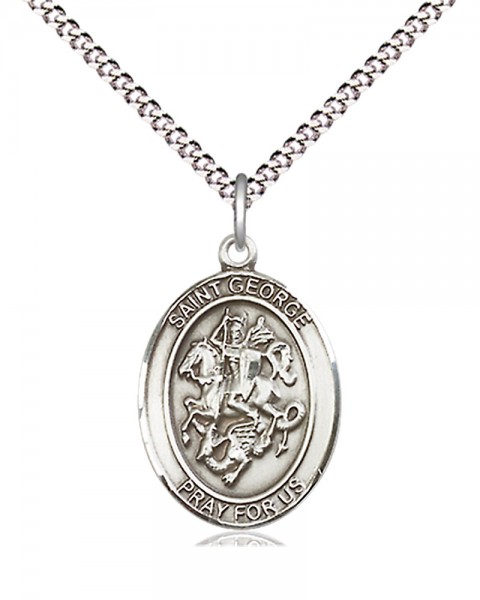 Women's Pewter Oval St. George Medal - 18" Rhodium Plated Medium Chain + Clasp