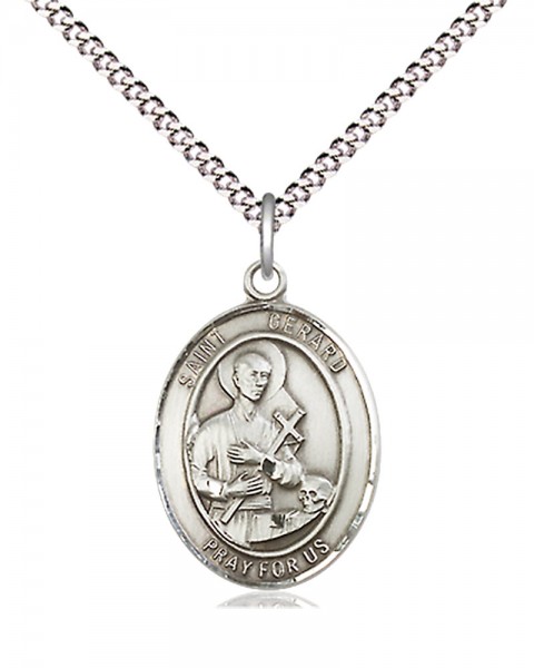 Women's Pewter Oval St. Gerard Majella Medal - 18" Rhodium Plated Heavy Chain + Clasp