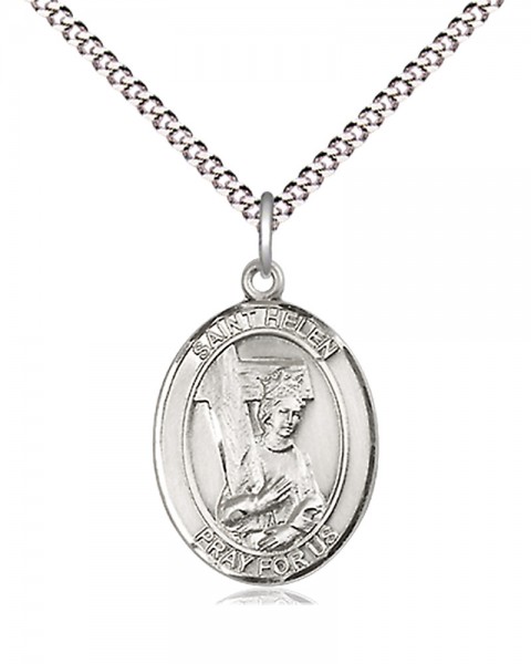 Women's Pewter Oval St. Helen Medal - 18" Rhodium Plated Medium Chain + Clasp