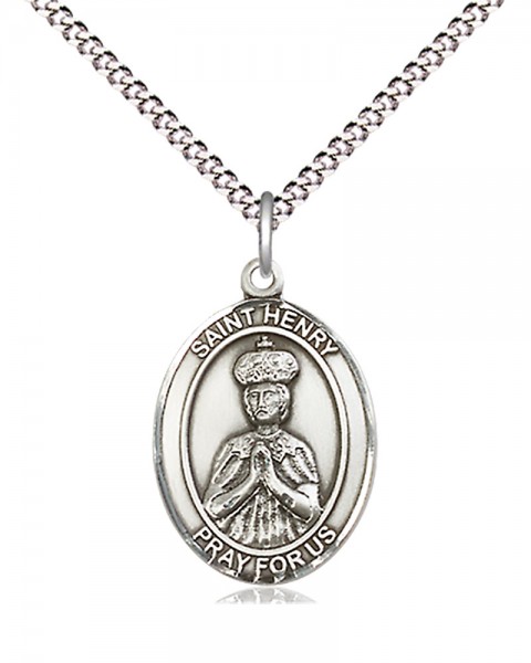 Women's Pewter Oval St. Henry II Medal - 18" Rhodium Plated Medium Chain + Clasp