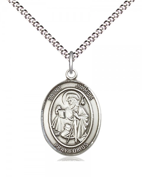 Women's Pewter Oval St. James the Greater Medal - 18" Rhodium Plated Medium Chain + Clasp