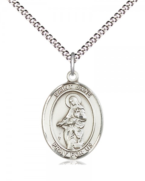 Women's Pewter Oval St. Jane of Valois Medal - 18" Rhodium Plated Medium Chain + Clasp