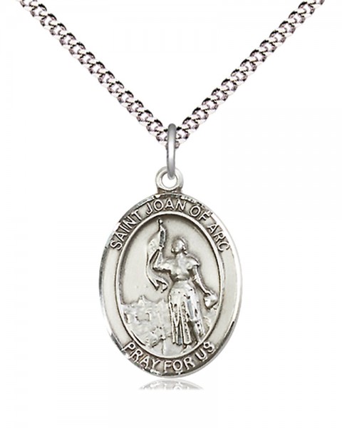 Women's Pewter Oval St. Joan of Arc Medal - 18" Rhodium Plated Heavy Chain + Clasp