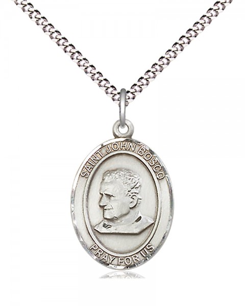 Women's Pewter Oval St. John Bosco Medal - 18" Rhodium Plated Medium Chain + Clasp
