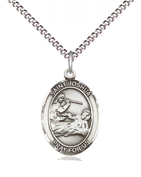 Women's Pewter Oval St. Joshua Medal - 18" Rhodium Plated Heavy Chain + Clasp
