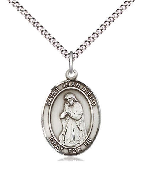 Women's Pewter Oval St. Juan Diego Medal - 18" Rhodium Plated Heavy Chain + Clasp