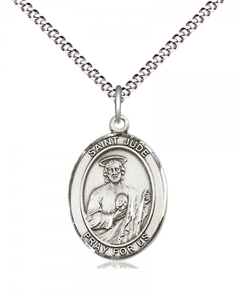 Women's Pewter Oval St. Jude Thaddeus Medal - 18" Rhodium Plated Medium Chain + Clasp