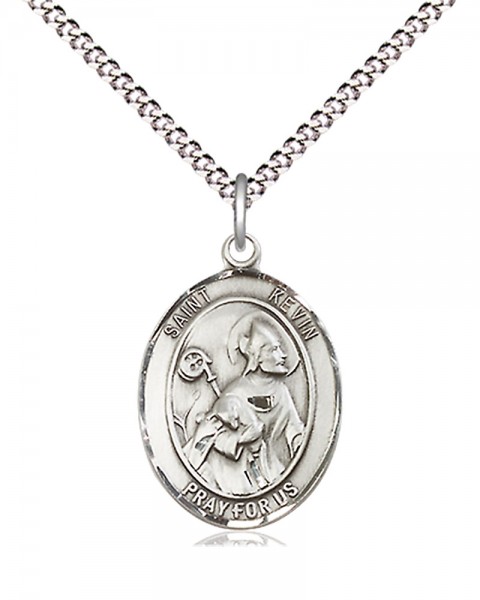 Women's Pewter Oval St. Kevin Medal - 18" Rhodium Plated Medium Chain + Clasp