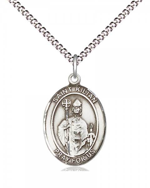 Women's Pewter Oval St. Kilian Medal - 18" Rhodium Plated Medium Chain + Clasp