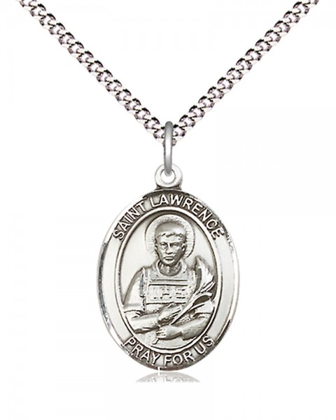 Women's Pewter Oval St. Lawrence Medal - 18" Rhodium Plated Medium Chain + Clasp