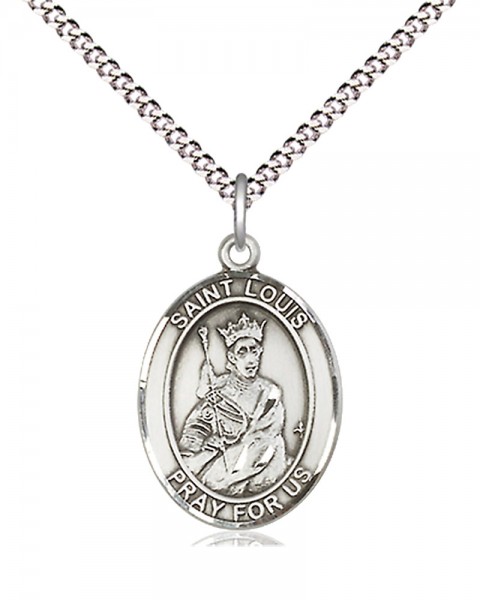 Women's Pewter Oval St. Louis Medal - 18" Rhodium Plated Heavy Chain + Clasp