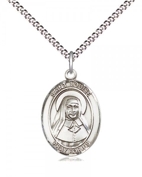 Women's Pewter Oval St. Louise De Marillac Medal - 18" Rhodium Plated Medium Chain + Clasp