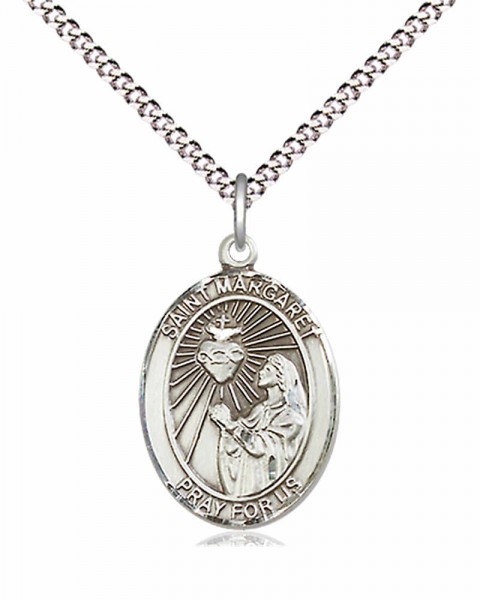 Women's Pewter Oval St. Margaret Mary Alacoque Medal - 18" Rhodium Plated Heavy Chain + Clasp