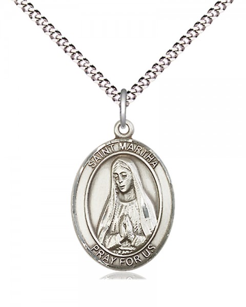 Women's Pewter Oval St. Martha Medal - 18" Rhodium Plated Medium Chain + Clasp