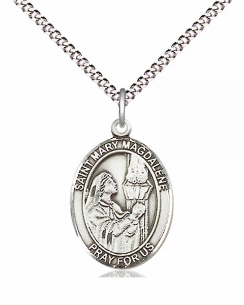 Women's Pewter Oval St. Mary Magdalene Medal - 18" Rhodium Plated Medium Chain + Clasp