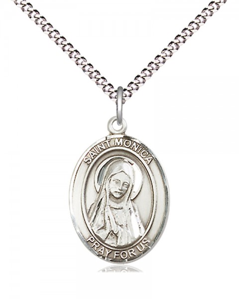 Women's Pewter Oval St. Monica Medal - 18" Rhodium Plated Heavy Chain + Clasp