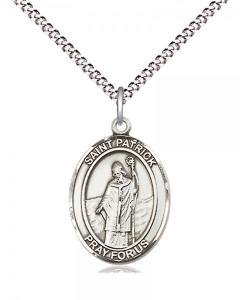 Women's Pewter Oval St. Patrick Medal - 18" Rhodium Plated Medium Chain + Clasp