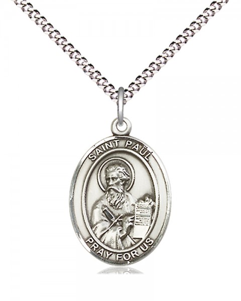 Women's Pewter Oval St. Paul the Apostle Medal - 18" Rhodium Plated Medium Chain + Clasp