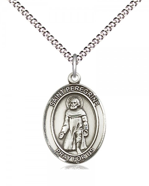 Women's Pewter Oval St. Peregrine Laziosi Medal - 18" Rhodium Plated Medium Chain + Clasp