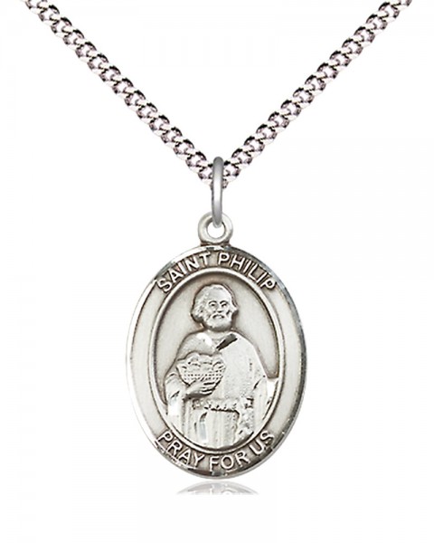Women's Pewter Oval St. Philip the Apostle Medal - 18" Rhodium Plated Medium Chain + Clasp