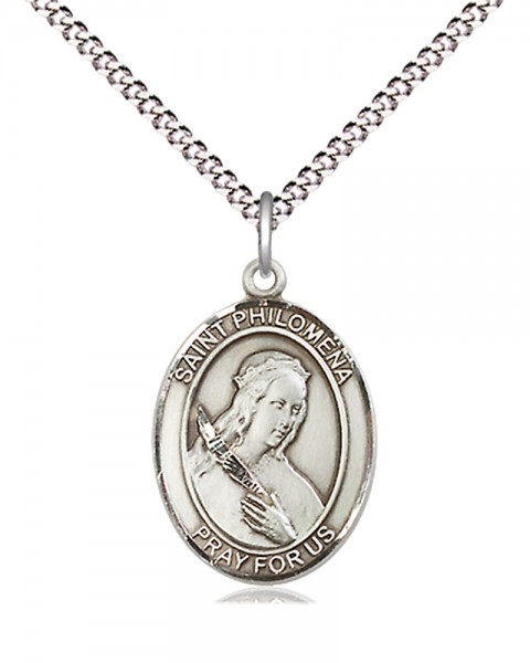 Women's Pewter Oval St. Philomena Medal - 18" Rhodium Plated Medium Chain + Clasp